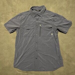 Outdoor Research Men's Way Station Short Sleeve Button Up Shirt Quick Dry Blue L